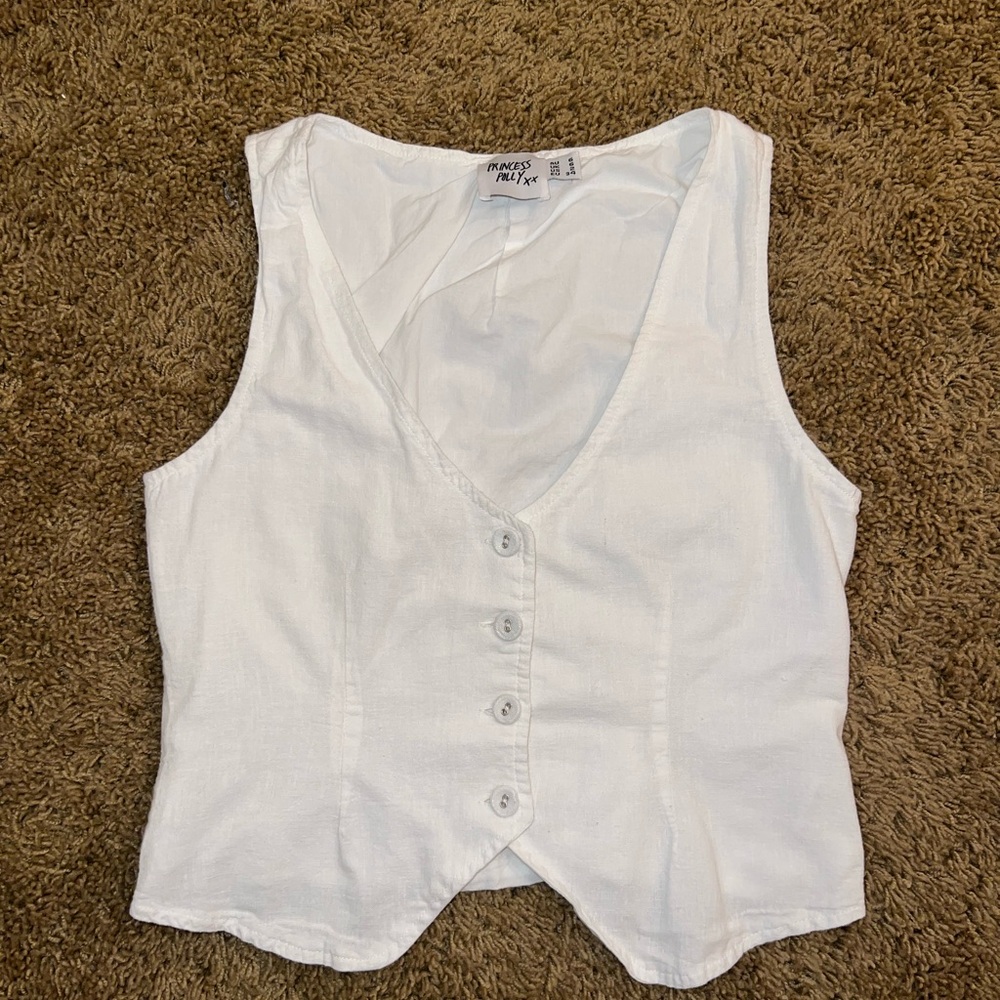 White Button-Up Sleeveless Top